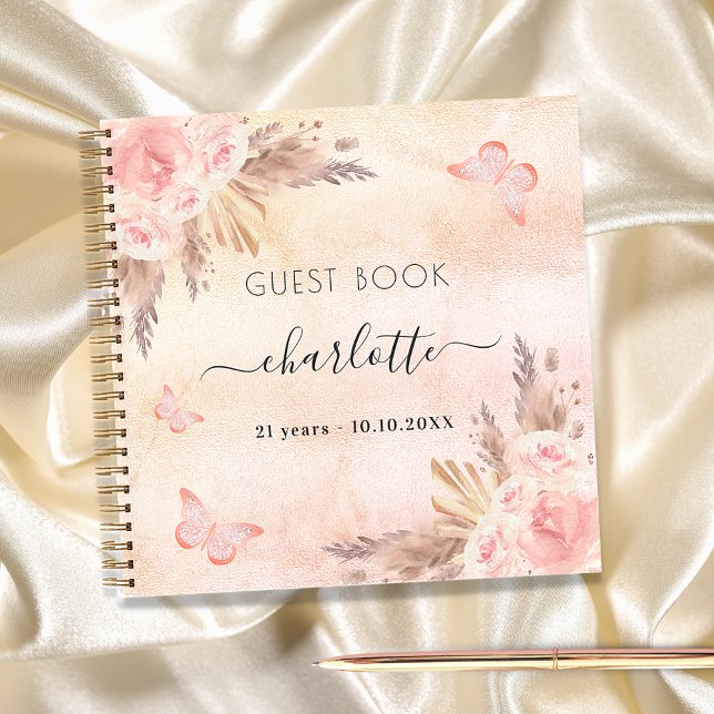 Guest book birthday pampas rose blush butterfly (Creator Uploaded)