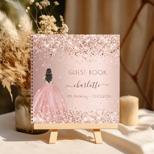 Guest book birthday party dress rose gold glitter