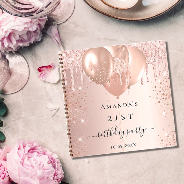 Guest book birthday party rose gold blush balloons (Creator Uploaded)