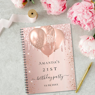 Guest book birthday party rose gold blush glitter