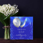 Guest book birthday party royal blue balloons<br><div class="desc">A trendy royal blue background with paint dripping look,  faux silver and blue balloons.  Personalise and add a name and a date. Can be used as a party guest book,  for planning the party or as party favours.</div>