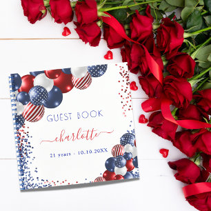 Guest book birthday patriotic red white blue 