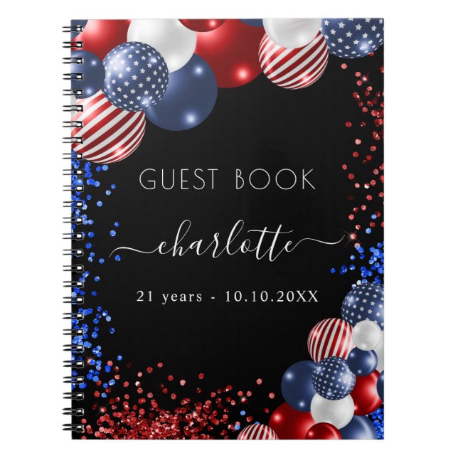 Guest book birthday patriotic red white blue  (Front)