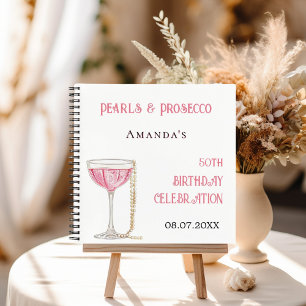 Guest book birthday pearl prosecco pink