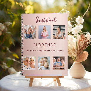 Guest book birthday photo collage rose gold budget