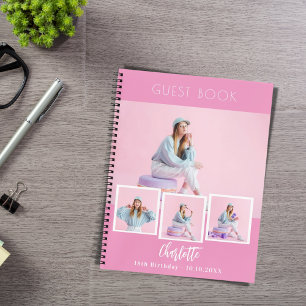 Guest book birthday pink photo collage girl