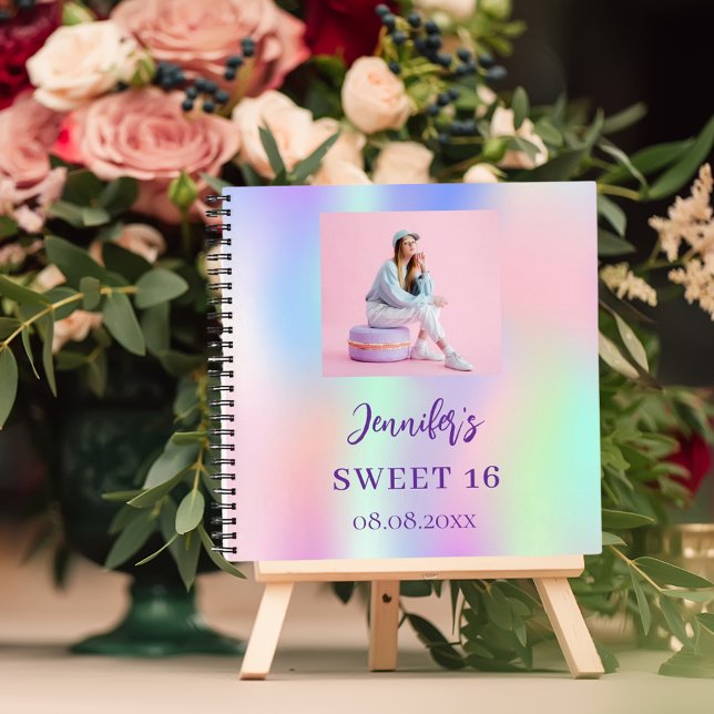 Guest book birthday pink purple photo holographic (Creator Uploaded)
