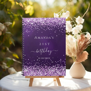 Guest book birthday purple glitter name