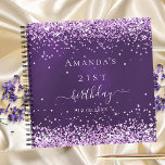 Guest book birthday purple glitter name<br><div class="desc">A guest book for a feminine and glamorous 21st (or any age) birthday party.  A stylish purple background with purple and pink faux glitter,  confetti. The purple color is uneven. Add your name,  age 21 and date.</div>