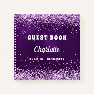 Guest book birthday purple pink name