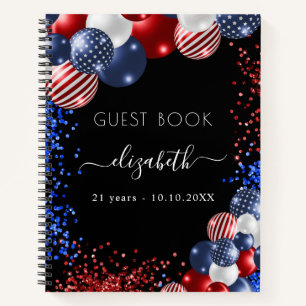 Guest book birthday red white blue patriotic usa
