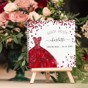 Guest book birthday red white glitter dress 