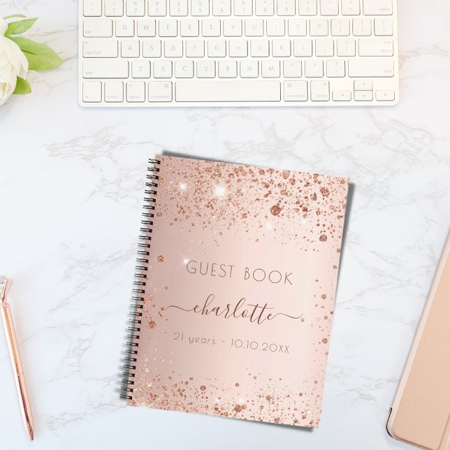 Guest book birthday rose gold blush glitter name (Creator Uploaded)