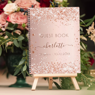 Guest book birthday rose gold blush name