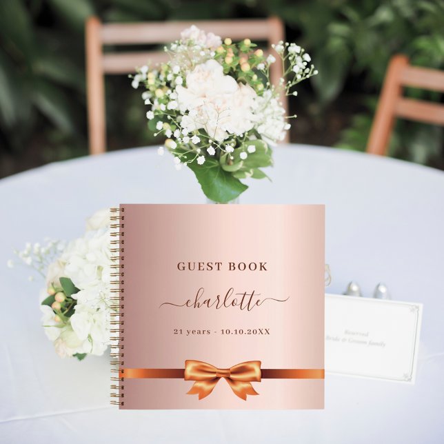 Guest book birthday rose gold elegant bow (Creator Uploaded)