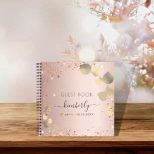 Guest book birthday rose gold glitter eucalyptus