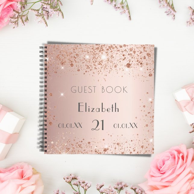 Guest book birthday rose gold glitter monogram (Creator Uploaded)