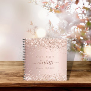Guest book birthday rose gold glitter monogram