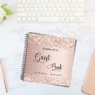 Guest book birthday rose gold glitter name script