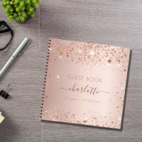 Guest book birthday rose gold monogram