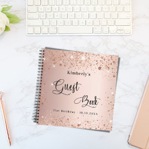 Guest book birthday rose gold monogram