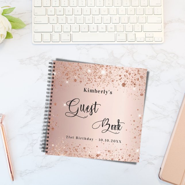 Guest book birthday rose gold monogram (Creator Uploaded)