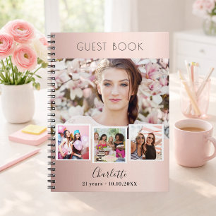 Guest book birthday rose gold photo collage