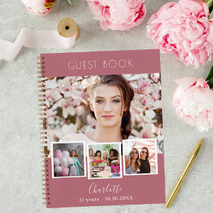 Guest book birthday rose gold photo collage