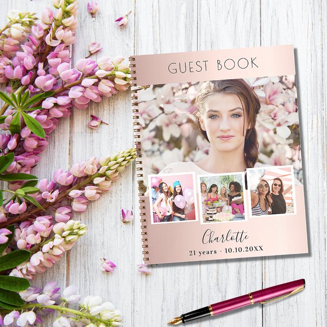 Guest book birthday rose gold photo collage (Creator Uploaded)