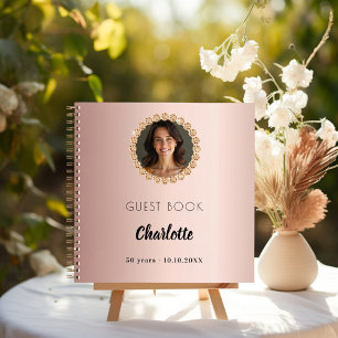 Guest book birthday rose gold photo diamonds