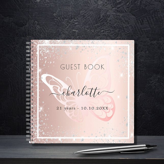 Guest book birthday rose gold silver butterfly (Creator Uploaded)