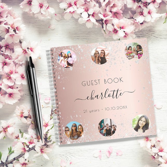 Guest book birthday rose gold silver glitter photo (Creator Uploaded)