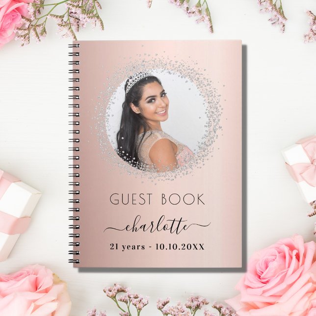Guest book birthday rose gold silver glitter photo (Creator Uploaded)