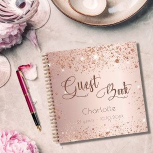 Guest book birthday rose gold sparkles name script