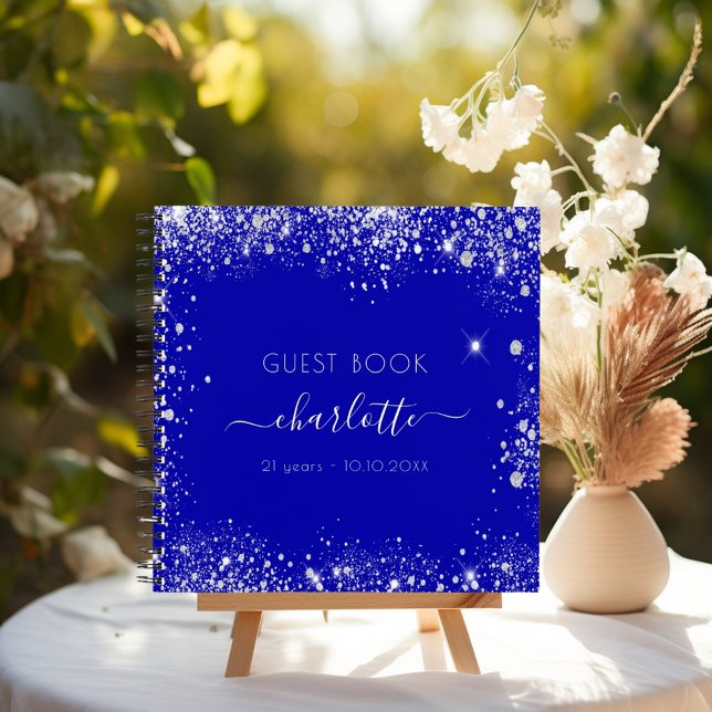 Guest book birthday royal blue silver glitter (Creator Uploaded)