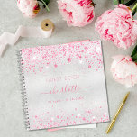 Guest book birthday silver pink glitter monogram<br><div class="desc">A guestbook for a feminine and glamourous 21st (or any age) birthday party.  A stylish faux silver metallic looking background with pink faux glitter dust. Add your name,  age 21/text</div>