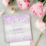 Guest book birthday silver purple glitter monogram<br><div class="desc">A guestbook for a feminine and glamourous 21st (or any age) birthday party.  A stylish faux silver metallic looking background with purple faux glitter dust. Add your name,  age 21/text</div>
