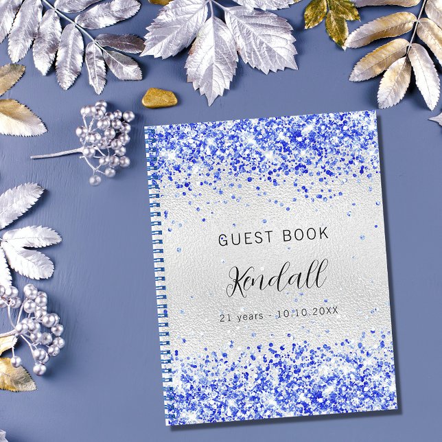 Guest book birthday silver royal blue glitter (Creator Uploaded)