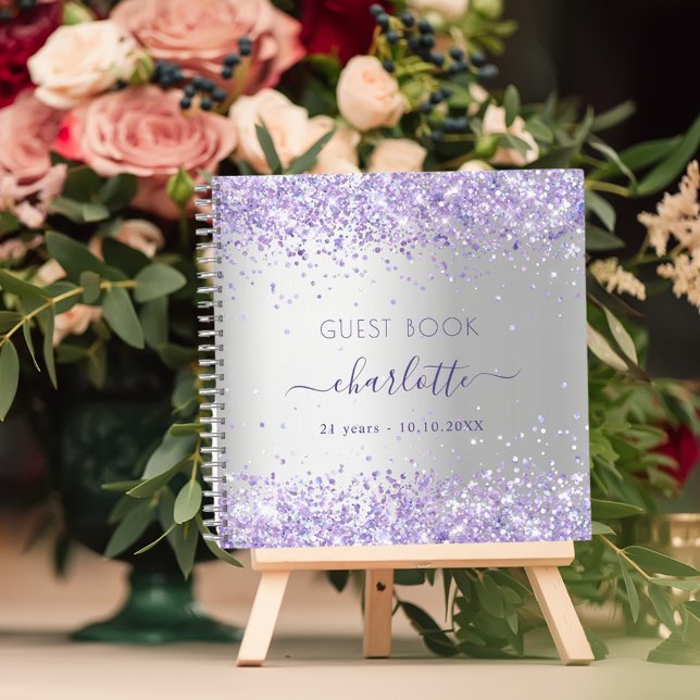 Guest book birthday silver violet glitter name  (Creator Uploaded)