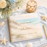 Guest book Birthday summer beach coastal<br><div class="desc">A soft watercolored beach,  coastal scenery. Personalize and add  your name,  age and the date, </div>