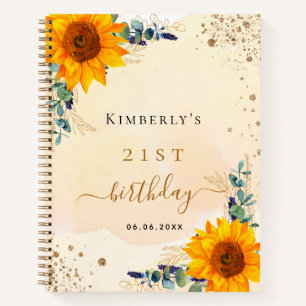 Guest book birthday sunflowers eucalyptus gold