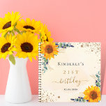 Guest book birthday sunflowers eucalyptus golden<br><div class="desc">Golden watercolored background. Decorated with sunflowers,  eucalyptus greenery,  golden foliage and faux gold glitter dust.  Add a name,  age and a date.</div>