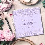 Guest book birthday violet lavender glitter name<br><div class="desc">A guestbook for a feminine and glamourous 21st (or any age) birthday party. A violet, lavender coloured background decorated faux glitter, sparkles. Add your name, age 21/text. The name is written with a modern hand lettered style script with swashes. To keep the swashes only delete the sample name, leave the...</div>