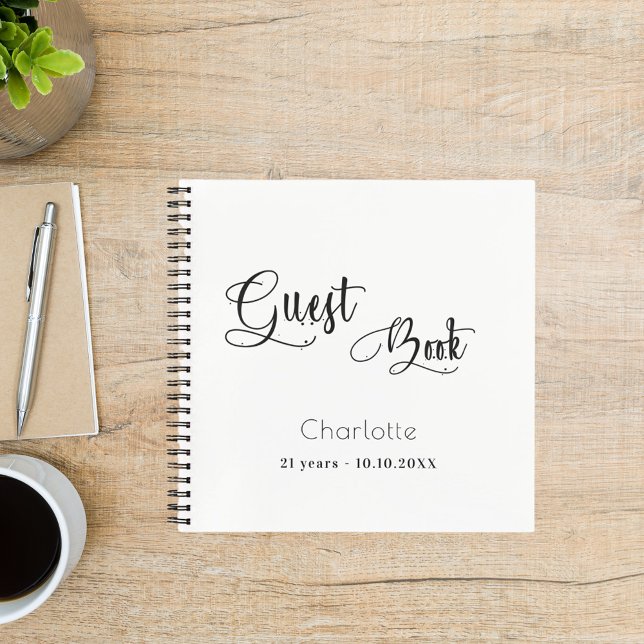 Guest book birthday white black script (Creator Uploaded)