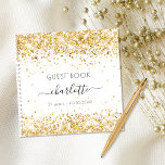 Guest book birthday white gold glitter monogram<br><div class="desc">A guestbook for a feminine and glamourous 21st (or any age) birthday party.  A stylish white background with faux gold glitter dust. Add your name,  age 21/text.</div>