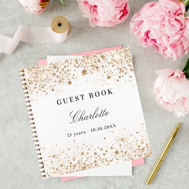 Guest book birthday white gold glitter name (Creator Uploaded)