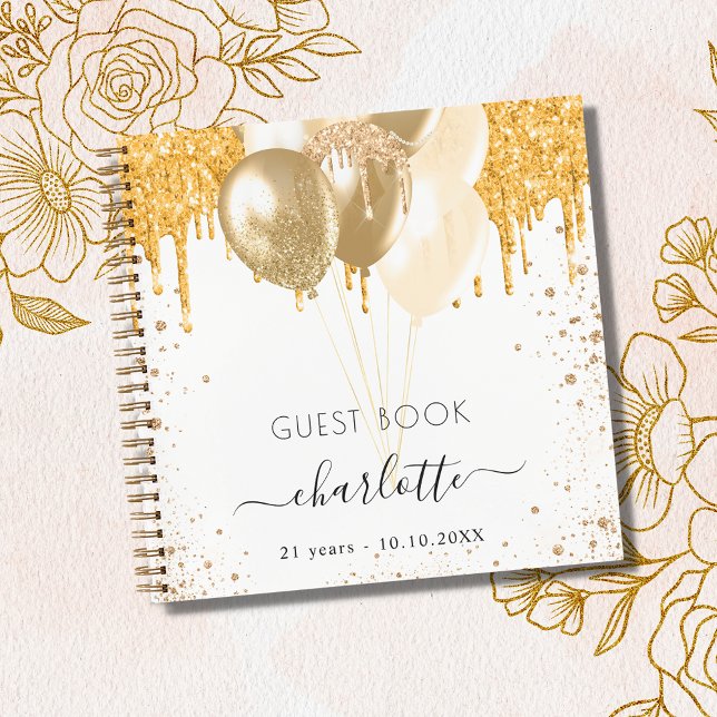 Guest book birthday white gold glitter name (Creator Uploaded)