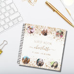 Guest book birthday white gold glitter name photo<br><div class="desc">A guestbook for a feminine and glamorous 21st (or any age) birthday party.  A stylish white background with dark faux gold glitter dust. Add your name,  age 21/text and 6 photos.</div>