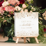Guest book birthday white gold glitter name script<br><div class="desc">A guestbook for a feminine and glamourous 21st (or any age) birthday party.  A stylish white background with dark faux gold glitter sparkles. Add your name,  age 21/text</div>