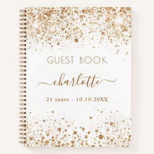 Guest book birthday white gold glitter name script
